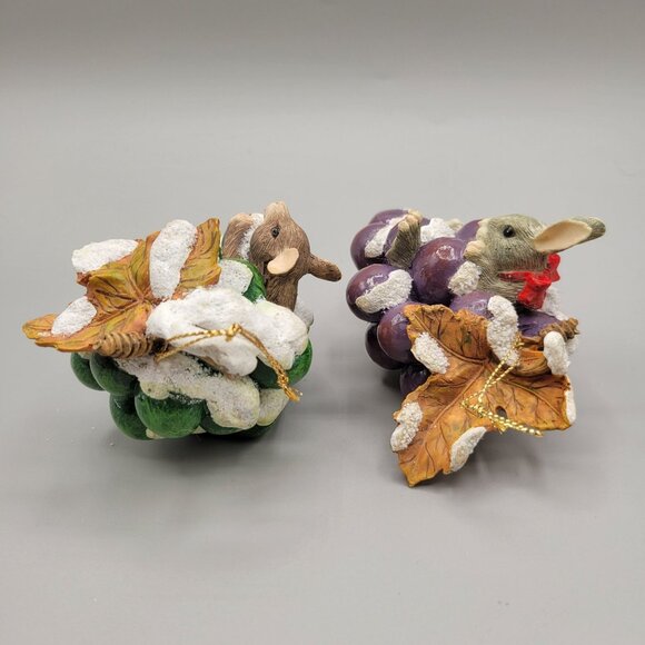 Charming Tails The Grape Escape Ornaments Early Retired 87/186 Set of Two - Picture 4 of 9